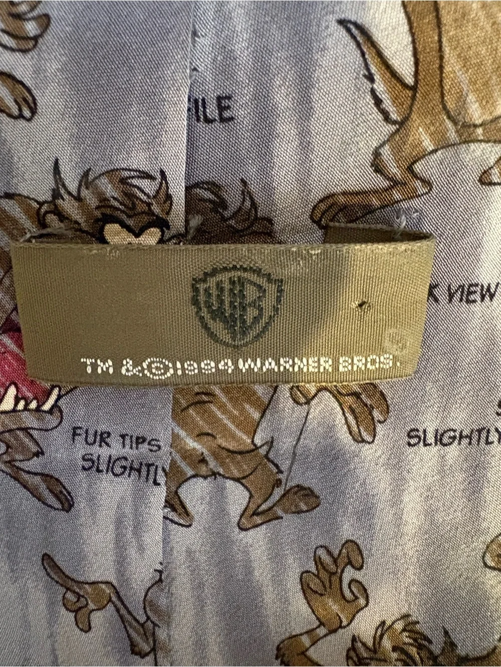 Vintage Warner Bros Silk Taz Tasmanian Devil Print Neck Tie. 1994